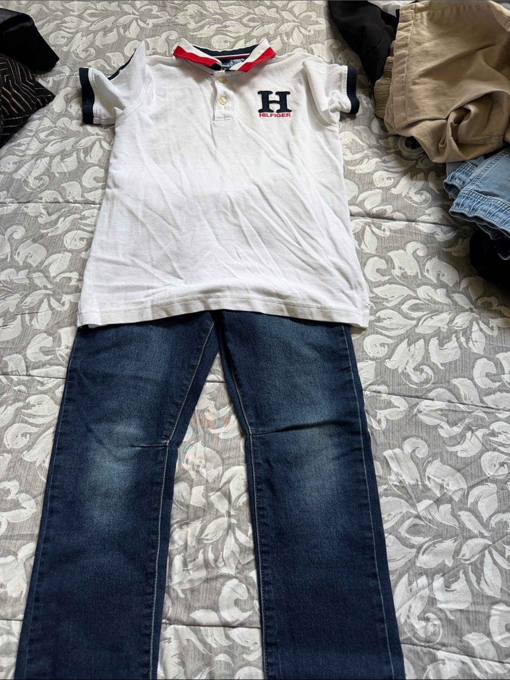 GAP White Polo with Navy Trim and Red Collar Accent - Kids